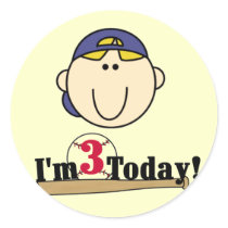 Blond Boy Baseball 3rd Birthday Stickers