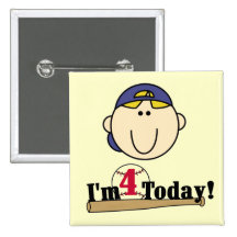 Blond  Boy Baseball 4th Birthday Pinback Button