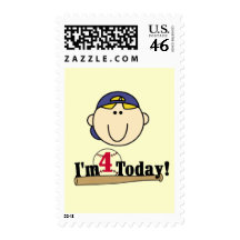 Blond  Boy Baseball 4th Birthday Stamp
