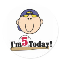 Blond Boy Baseball 5th Birthday stickers by kids_birthdays Blond Boy Baseball 5th Birthday stickers