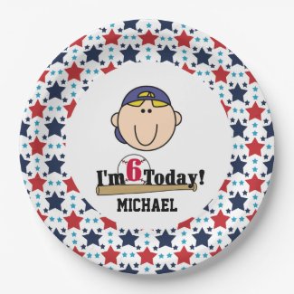 Blond Boy Baseball 6th Birthday Paper Plates 9 Inch Paper Plate