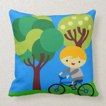 Blond Boy on Bicycle Pillow pillows