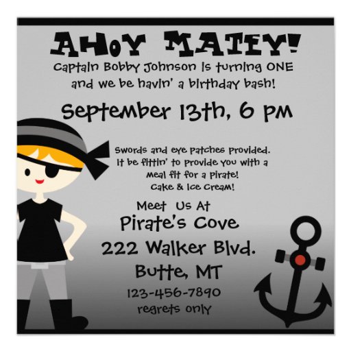 Blond  Boy Party Like a Pirate Birthday Invites