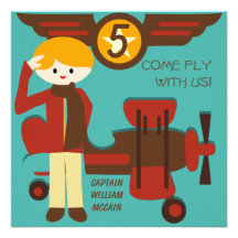 Blond Boy Pilot Birthday Invitations