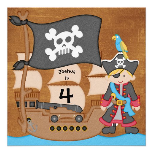 Blond Boy Pirate Ship Custom Birthday Invitation