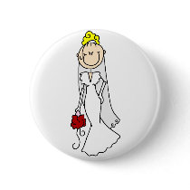 Blond Bride With Roses Button