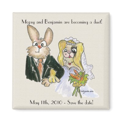 Blond Cartoon Rabbits Wedding Save the Date Magnet by zooogle