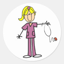 Blond Female Stick Figure Nurse Round Sticker