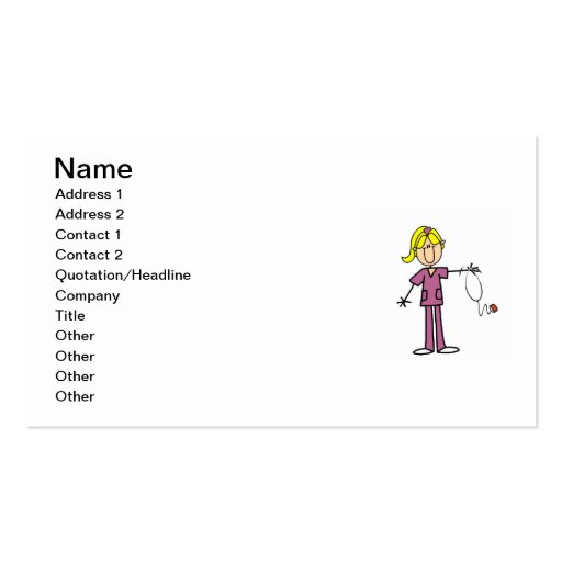 Blond Female Stick Figure Nurse T-shirts Business Cards