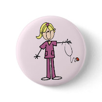Blond Female Stick Figure Nurse T-shirts Pinback Buttons