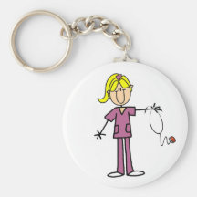 Blond Female Stick Figure Nurse T-shirts Key Chain