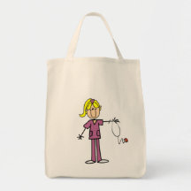 Blond Female Stick Figure Nurse Tote Bags