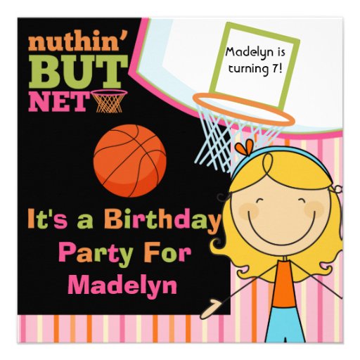 Blond Girl Basketball Birthday Invitation