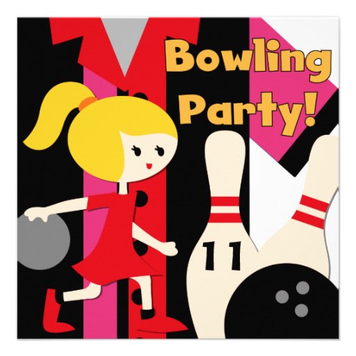 Blond Girl Bowling Party Invitations 5.25" Square Invitation Card Zazzle