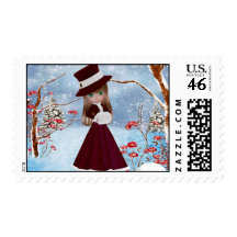 Blond Girl, Christmas,Snow, Stamp