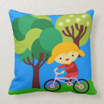 Blond Girl on Bicycle Pillow pillows