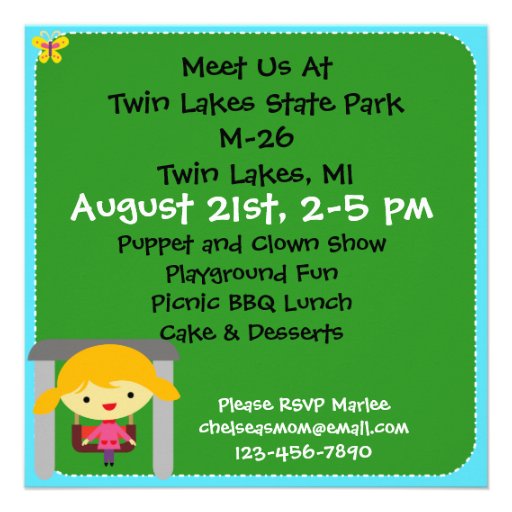 Blond Girl Party in the Park Invite