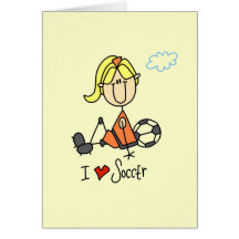 Blond Girl Stick Figure I Love Soccer Gifts Greeting Cards