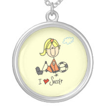 Blond Girl Stick Figure I Love Soccer Gifts Personalized Necklace