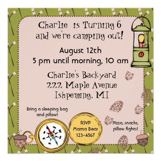 Blond Hair Boy Camping Birthday Invitations