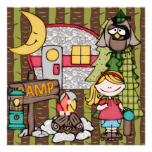 Blond Hair Girl Camping Birthday Invitations
