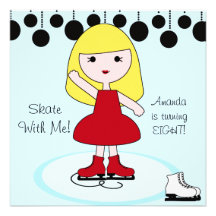 Blond Hair Girl Ice Skating Party Invitations