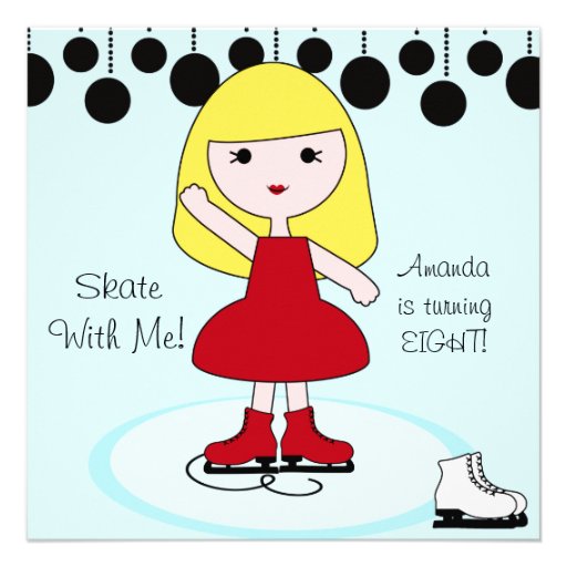 Blond Hair Girl Ice Skating Party Invitations