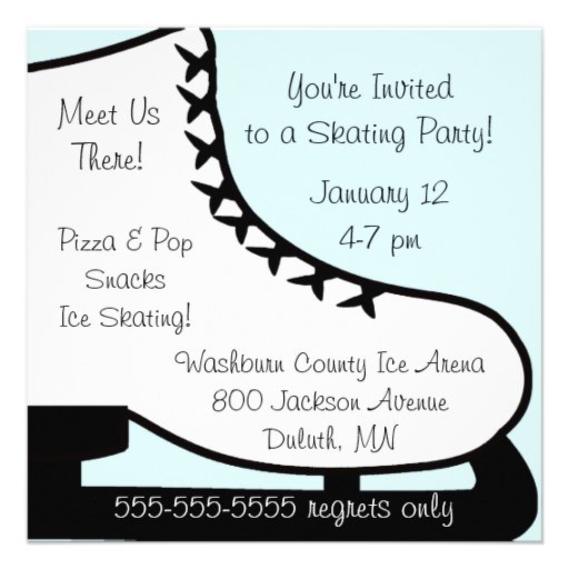 Blond Hair Girl Ice Skating Party Invitations