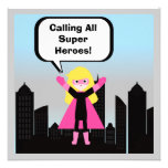 Blond Hair Girl Super Hero Birthday Invitation