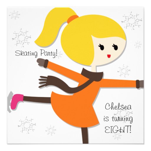 Blond Haired Girl Skating Birthday Invitation