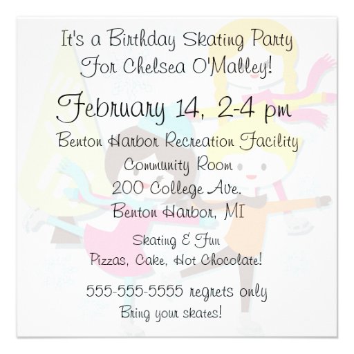 Blond Haired Girl Skating Birthday Invitation