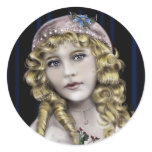 Blond Head  Victorian Girl Round Stickers