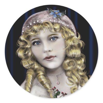 Blond Head  Victorian Girl Round Stickers by DeepRedTiger