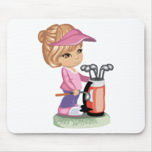 Blond little girl playing golf mouse pads