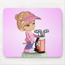 Blond little girl playing golf mousepads