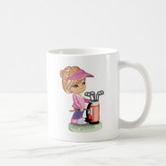 Blond little girl playing golf mug
