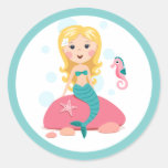 Blond mermaid cartoon girl with starfish seahorse stickers