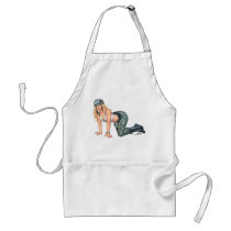 military, security, pinup girl, crawling, helmet, illustration, art, al rio, camo, boots, blond, Apron with custom graphic design