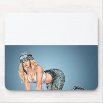 military, security, pinup girl, crawling, helmet, illustration, art, al rio, camo, boots, blond, Mouse pad with custom graphic design