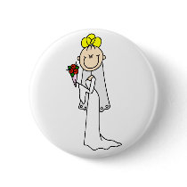 Blond Stick Figure Bride Button