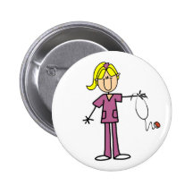 Blond Stick Figure Nurse Button