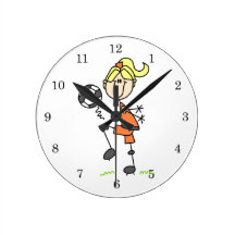 Blond Stick Figure Soccer Player Girl Gifts Round Wallclock