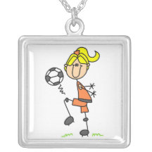 Blond Stick Figure Soccer Player Girl Gifts Pendants