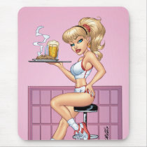 waitress, server, serving, plate, food, beer, art, illustration, service, al rio, Mouse pad with custom graphic design