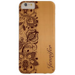 Blond Wood & Vintage Brown Lace Monogram Barely There iPhone 6 Plus Case