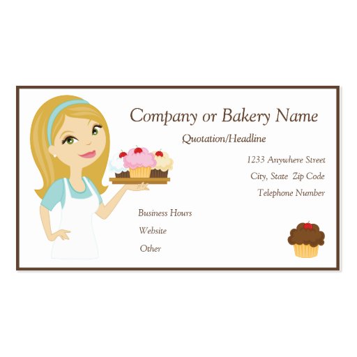 Blonde/Aqua Cupcake Baker/Bakery 4 Business Card (front side)
