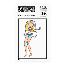 Blonde Bikini Wedding Bride postage