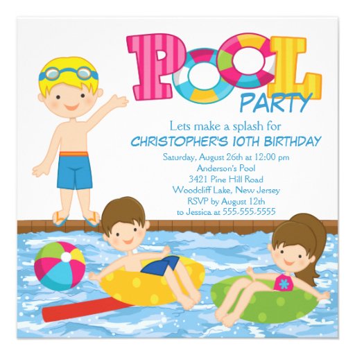 Blonde Boy Birthday Summer Pool Party Invitation