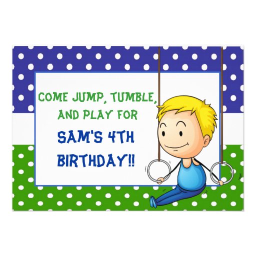 Blonde Boy Gymnastics Birthday Invitations