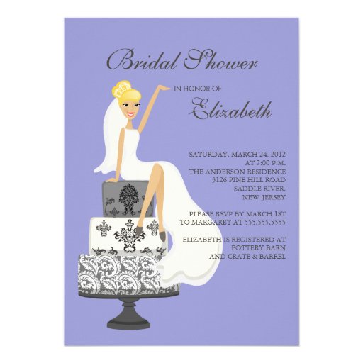 Blonde  Bride Bridal Shower Invitation Purple Gray